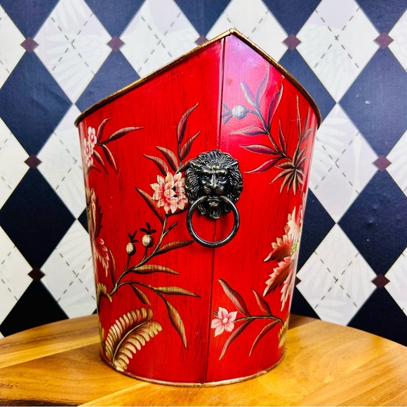 Lion Head toleware Red Vibrant Showstopper w/ hand-painted florals - Picture 9 of 15
